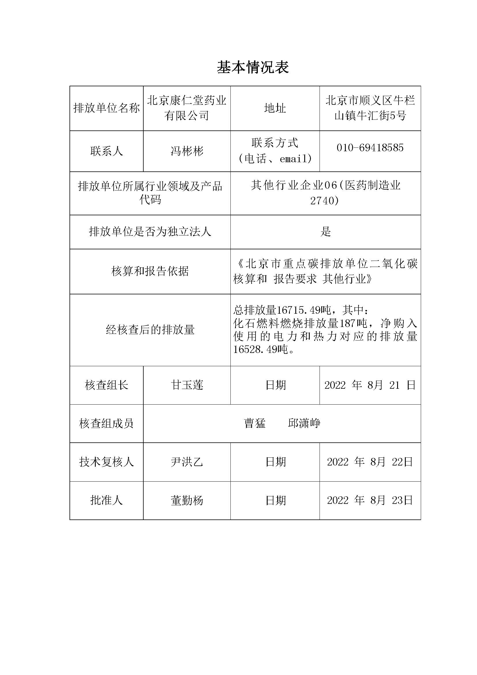 溫室氣體核查聲明